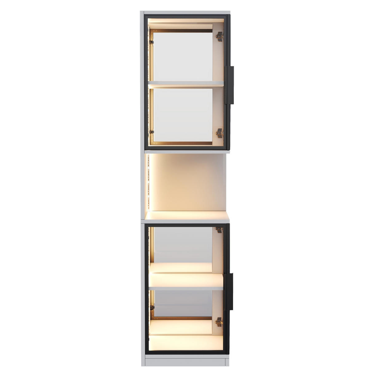 HIGHBOARD 42/44/205 cm in Weiß mit LED-Beleuchtung und Glastüren - Weiß, Holzwerkstoff (42/205/44cm) - Flora Grace