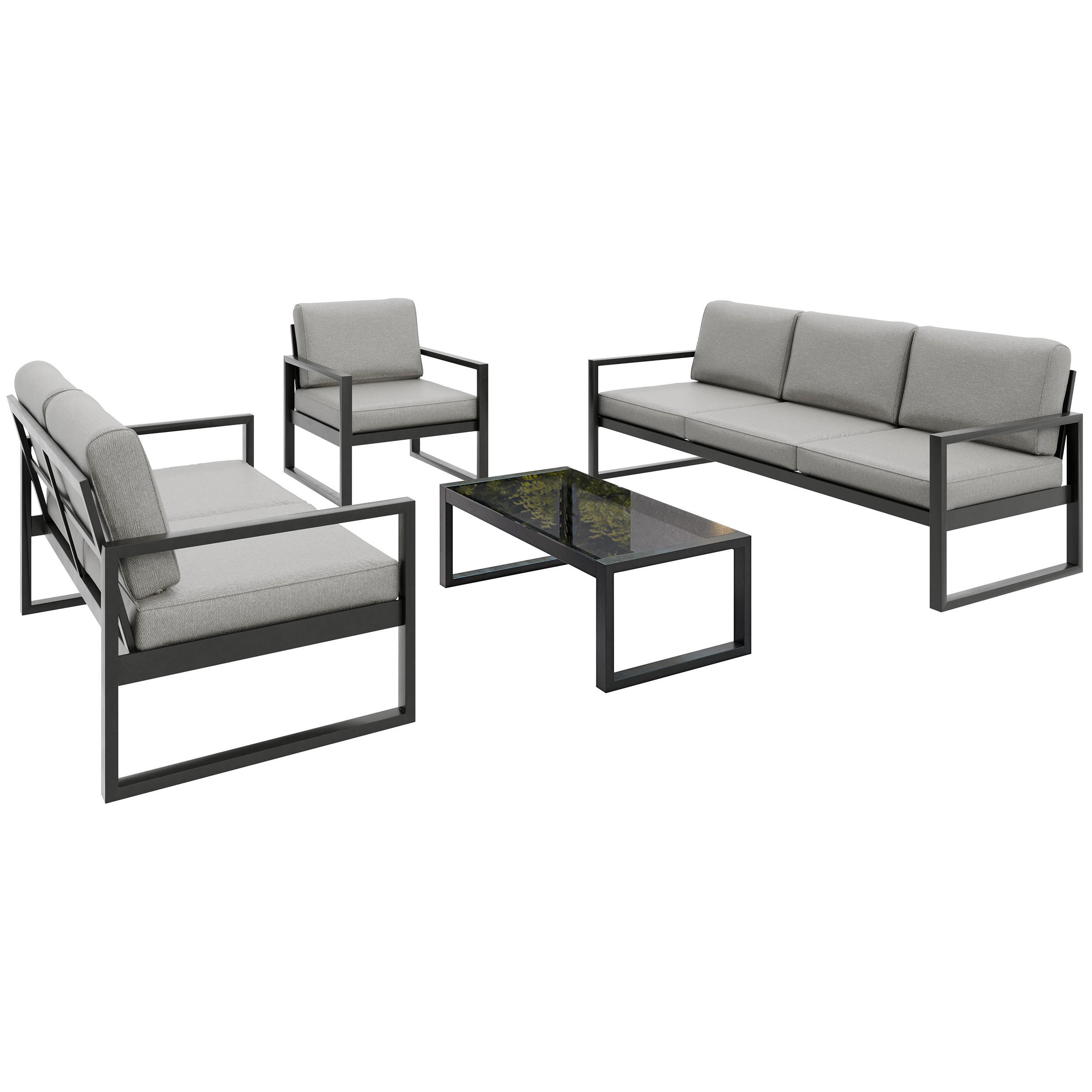 ZAHRADNÍ sada Stella se sedačkami, křeslem a konferenčním stolkem, s kovovým rámem, béžový - černá/béžová, kov - Beautysofa