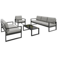 ZAHRADNÍ sada Stella se sedačkami, křeslem a konferenčním stolkem, s kovovým rámem, béžový - černá/béžová, kov - Beautysofa