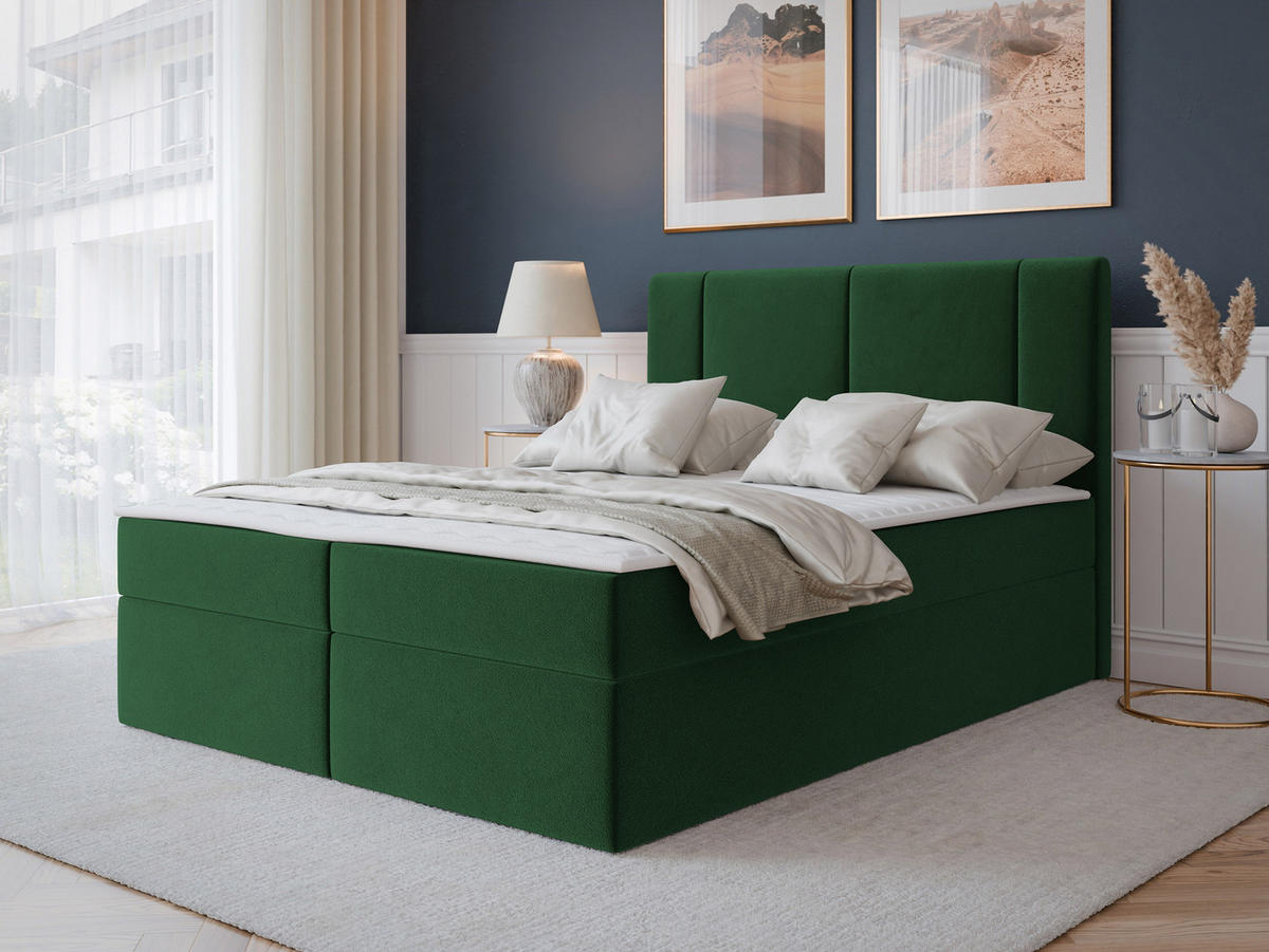 BOXBETT Michelle 160x200 - H3 - Schwarz/Grün, Holzwerkstoff/Kunststoff (160/200cm) - MIRJAN24