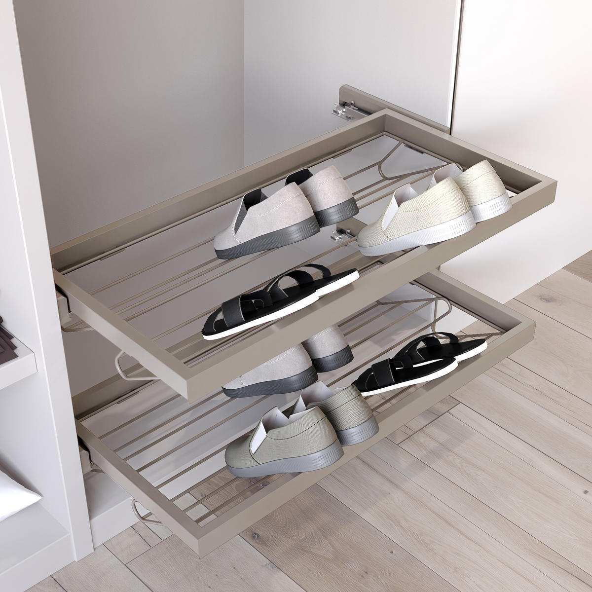 METALL SCHUH-REGAL set und Rahmen mit sanften Schließen Auszüge für Garderobe, verstellbar, Modul 900mm, Steingrau - Grau, Metall (100/15/52.5cm) - EMUCA