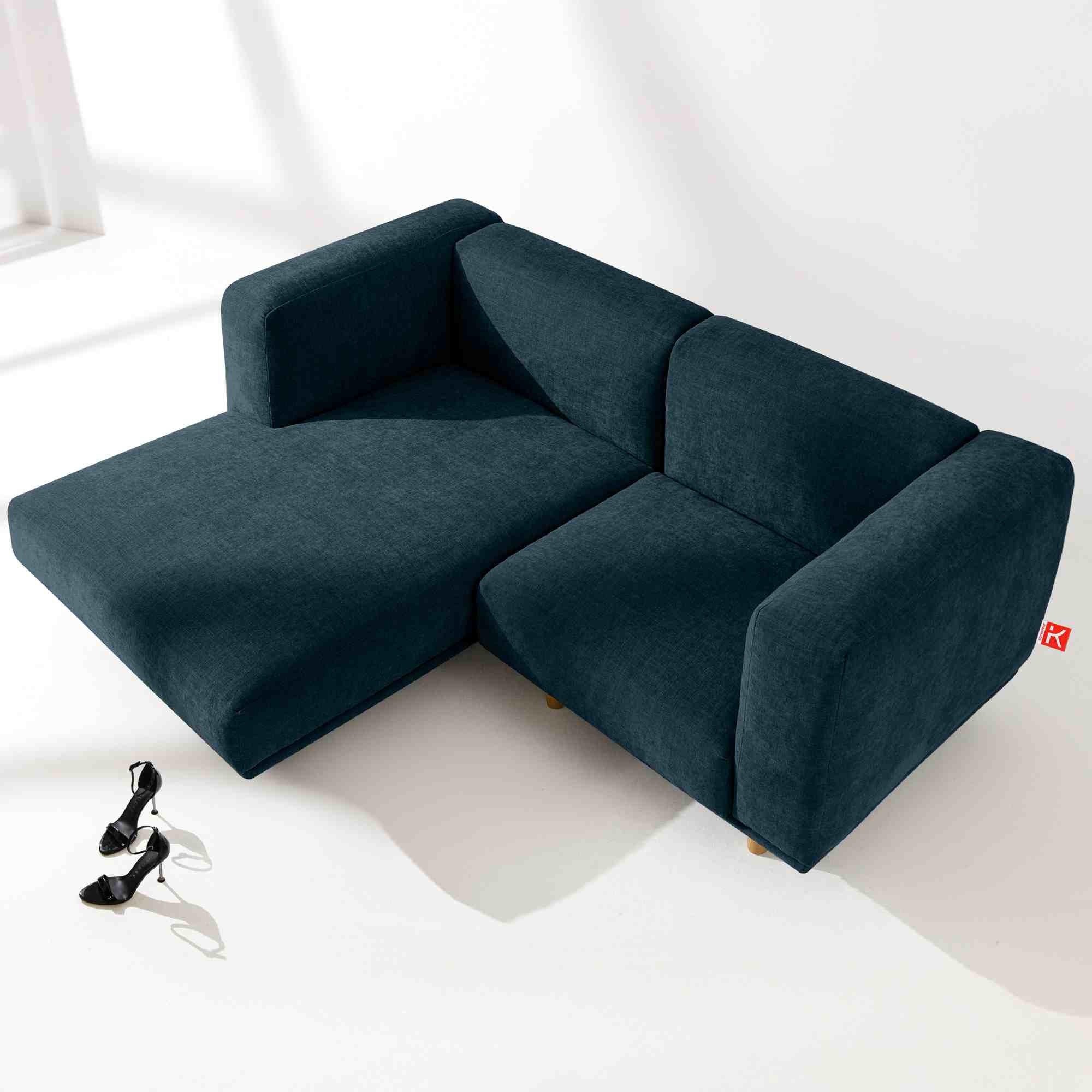 ECKSOFA-LINKS FOSERO, Chenille-Stoff - Buchefarben/Petrol, Holz/Holzwerkstoff (204/155cm) - KONSIMO®