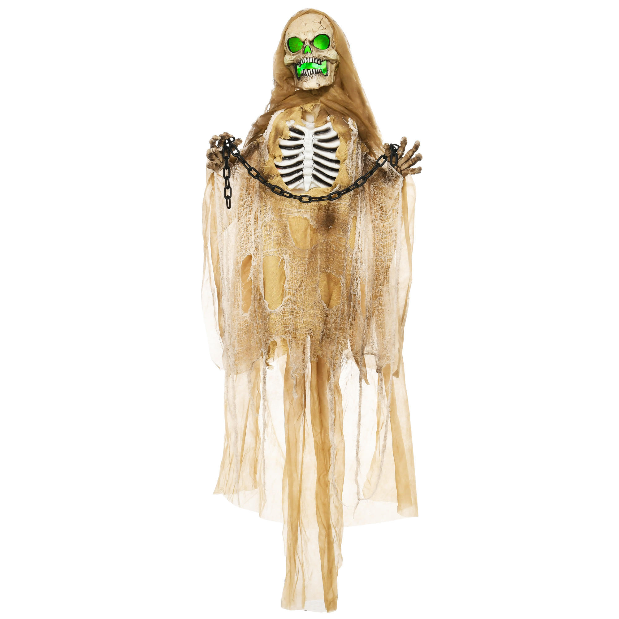 HALLOWEEN DECORATIONS 183cm Hängendes Skelett mit LED-Lichter, Soundfunktion - Hellbraun, Kunststoff/Metall (70/183/18cm) - HOMCOM