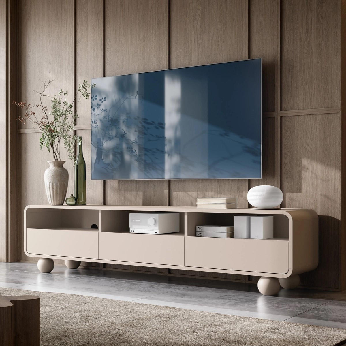 TV-BOARD ORION 180cm (Cashmere, Abgerundete Kanten, Kugelfüße, Push to Open) - Kaschmir, Holz/Holzwerkstoff (180/44/39cm) - Ravio