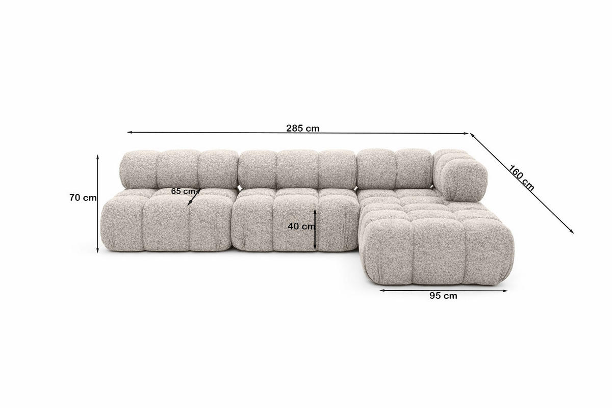ECKSOFA L-Form Modulare, Bouclé-Stoff Abriamo, Beige, Rechts, Selia - Beige, Holz (285/160cm) - Kaiser Möbel