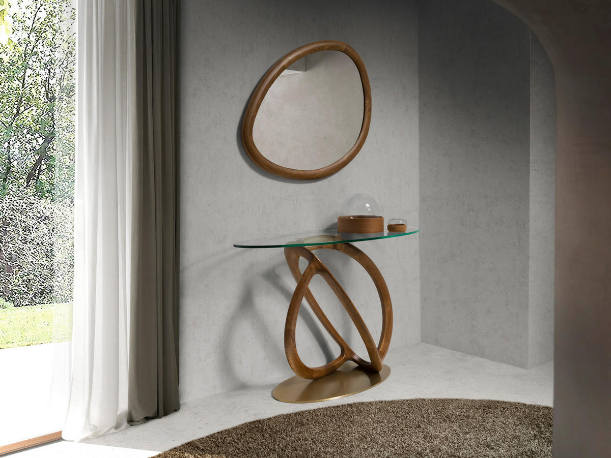 KONSOLE , Kristall, Walnuss, Gold 125/ 45/ 80 cm - Transparent/Goldfarben, Glas (45/125/80cm) - ANGEL CERDA