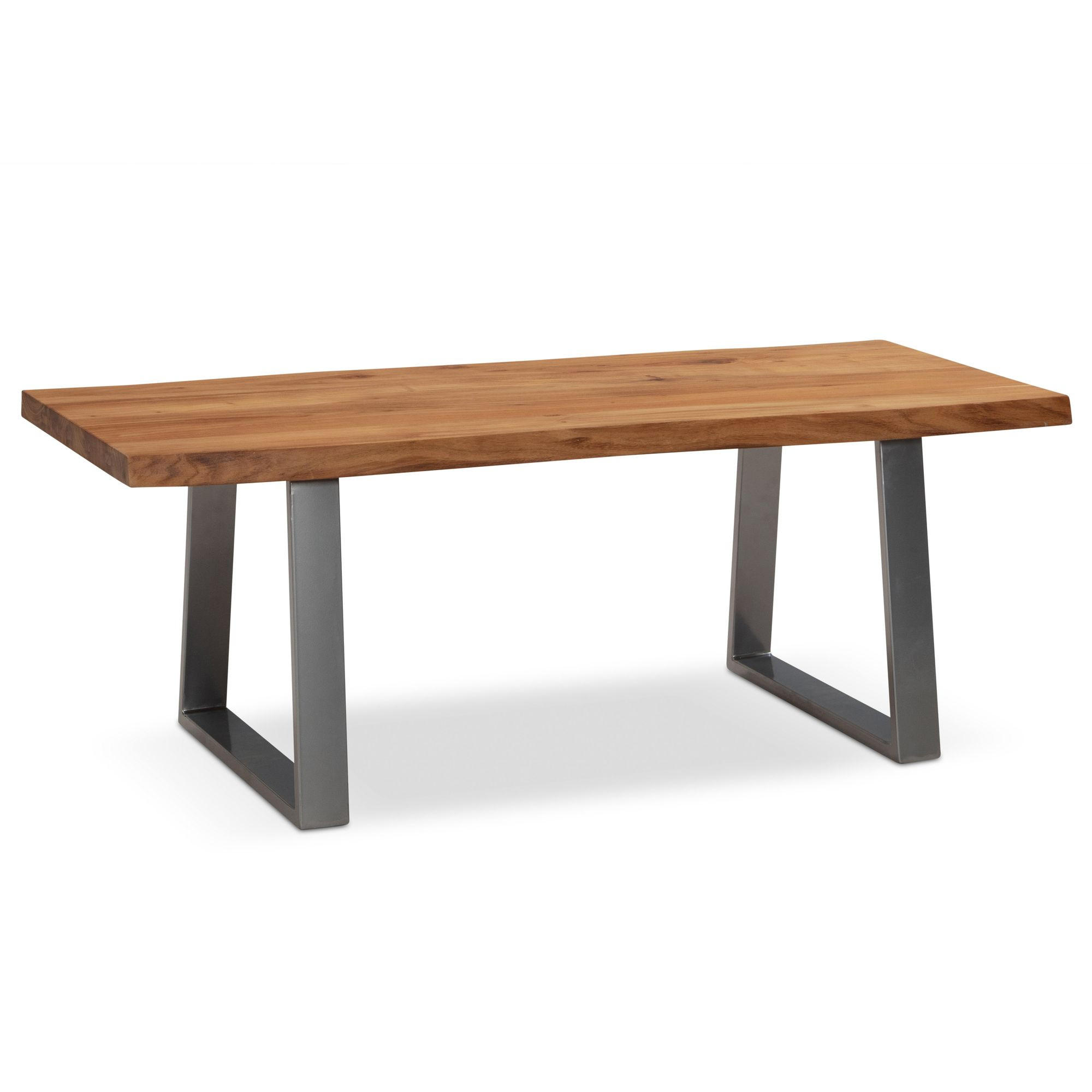 COUCHTISCH aus Akazie Massivholz mit Metall-Trapezbeinen und Baumkante im Design-Stil, Akazie-Silber 120x60x46 cm - Silberfarben/Akaziefarben, Holz/Metall (60/120/46cm) - KADIMA DESIGN