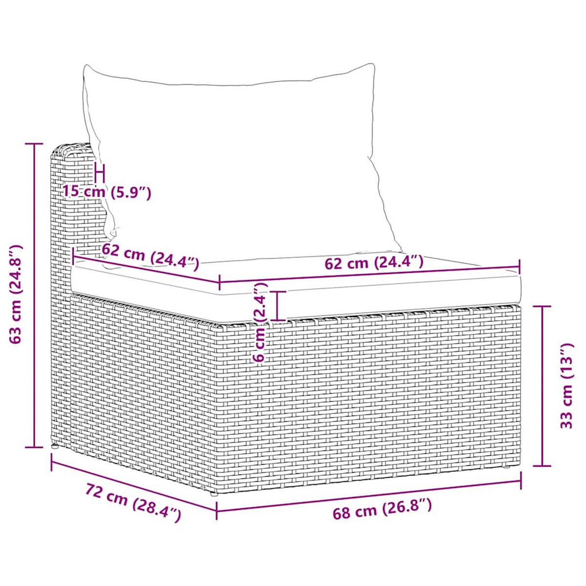 LOUNGESOFA mit Kissen und Armlehnen, 3-Sitzer, 212/72/63 cm, aus Poly Rattan, Grau - Grau, Kunststoff/Textil (72/52/72cm) - vidaXL