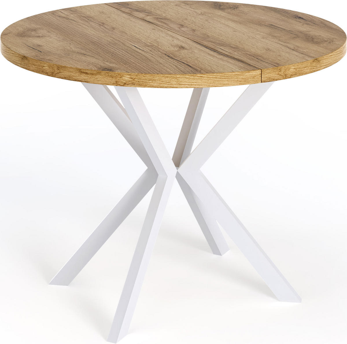 ESSTISCH Della runder ausziehbarer, Craft Eiche 120-200/120/76 cm - Eiche Wotan/Weiß, Holzwerkstoff/Metall (120/120/76cm) - WFL GROUP