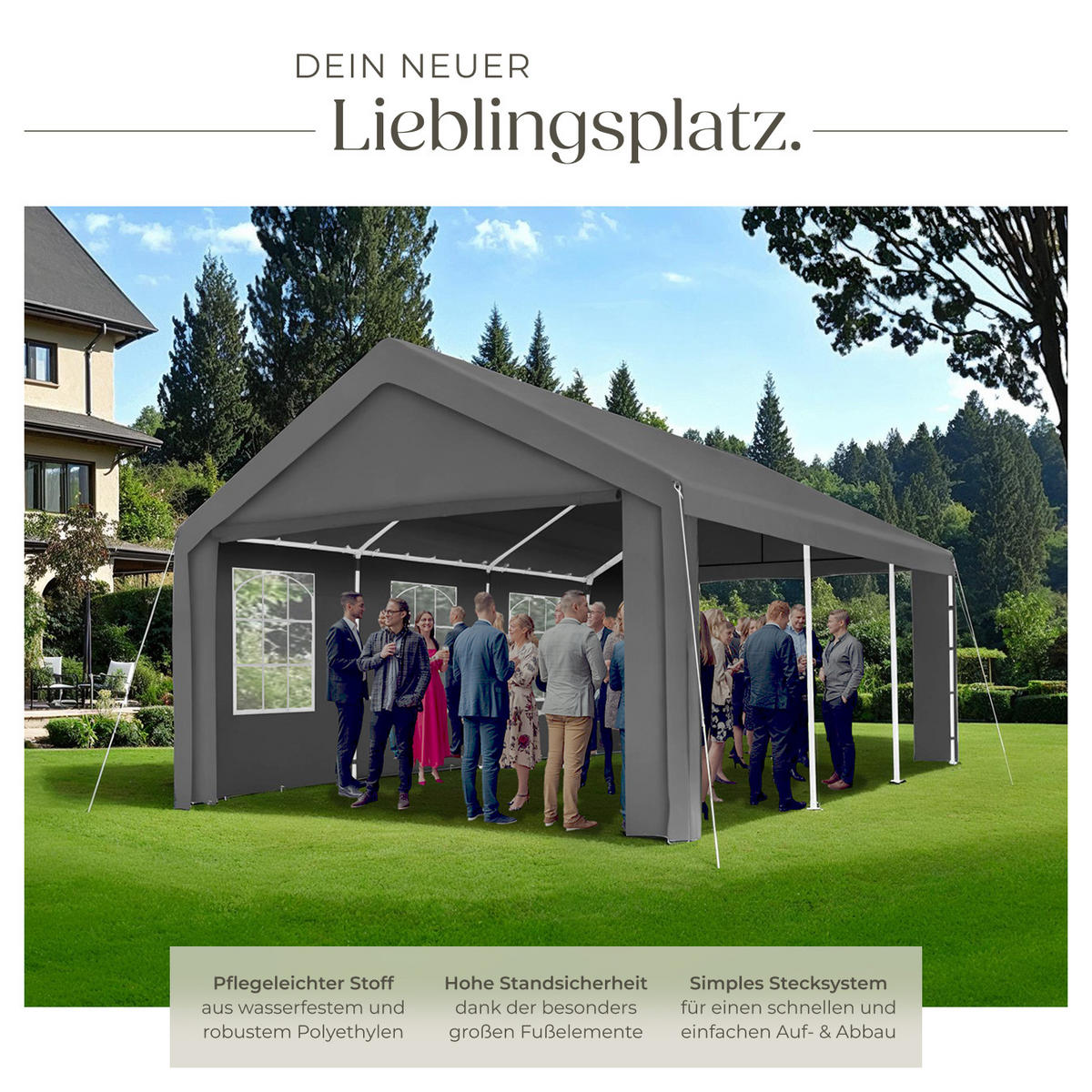 PAVILLON Jasko,inklusive Spannseilen und Heringen,grau - Grau, Kunststoff (400/315/600cm) - tectake