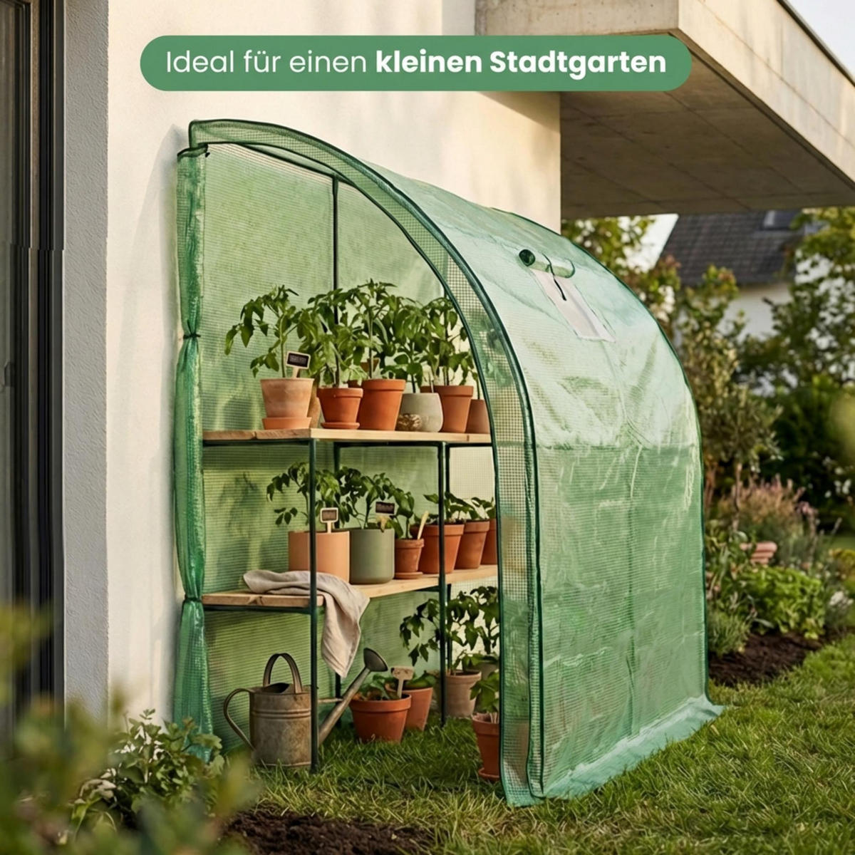 ANLEHNGEWÄCHSHAUS, Grün, 100x200x210 cm - Grün, Metall (100/210/200cm) - Akord