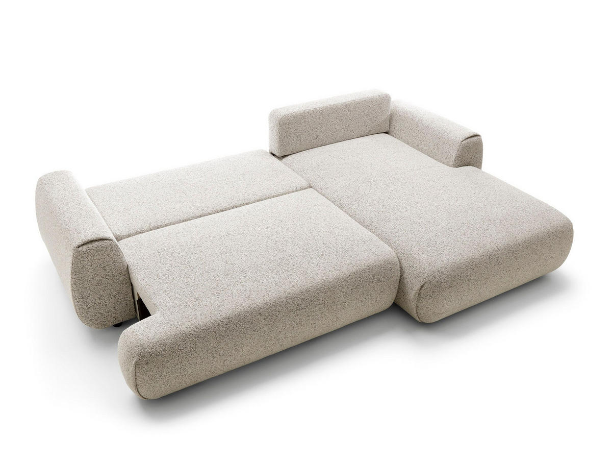 ECKSOFA ZEST Beige Geflochtener Stoff mit Schlaffunktion - Beige, Holz (270/167cm) - MASSENO