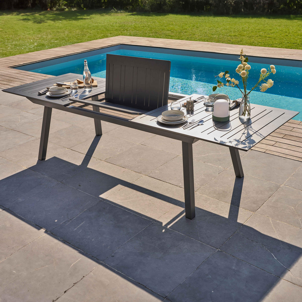 GARTENTISCH ausziehbar, Grau - Grau, Metall (100/298/45cm) - Oviala