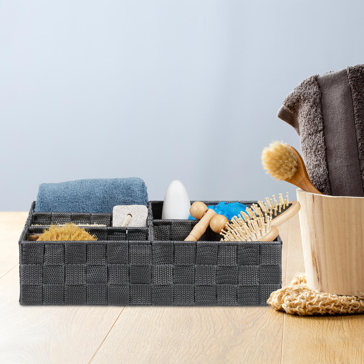 AUFBEWAHRUNGSKORB - Grau, Kunststoff/Metall (25/32/8.5cm) - Relaxdays