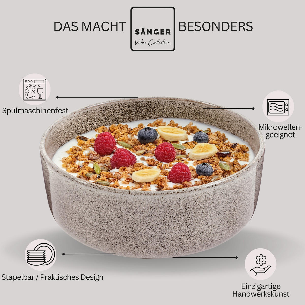 SCHALEN SET KAIRO CLAY - 6 teilig aus Steingut - Grau, Keramik (38.5cm) - Sänger