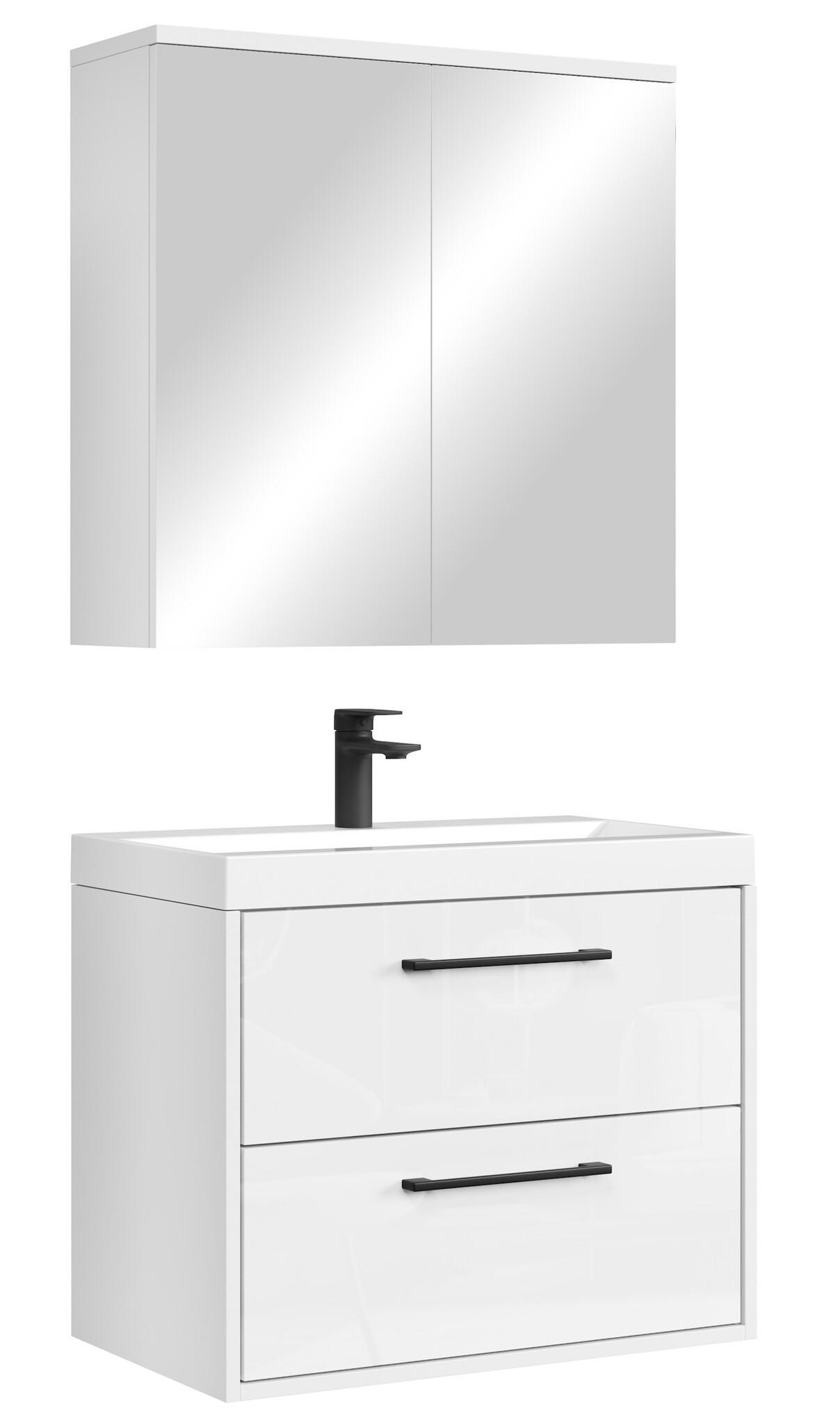 BADMÖBEL-SET Florence 3 Teile Weiß Hochglanz - 60 x 35 x 51 cm - Weiß, Holz (60/53/35cm) - Badplaats