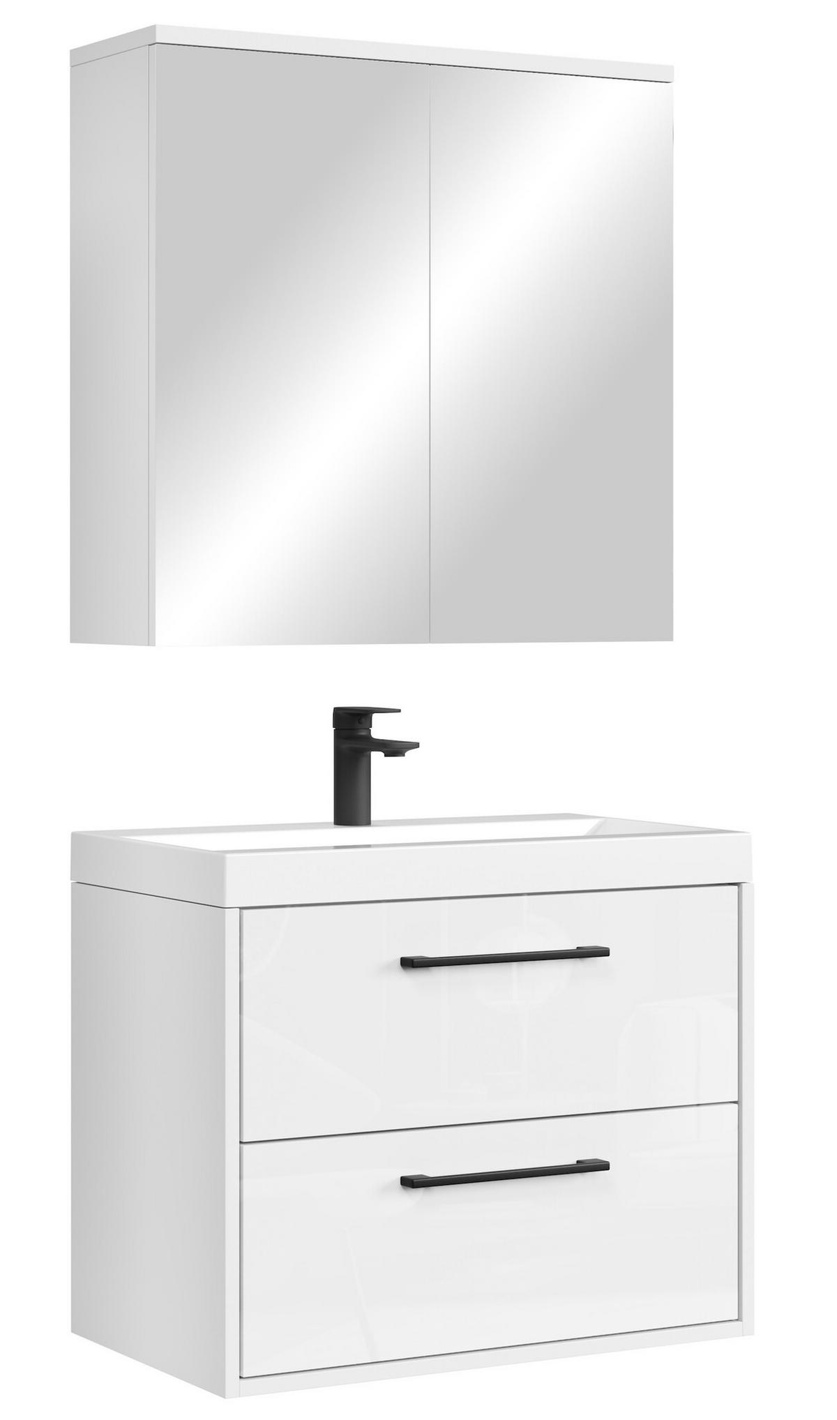 BADMÖBEL-SET Florence 3 Teile Weiß Hochglanz - 60 x 35 x 51 cm - Weiß, Holz (60/53/35cm) - Badplaats