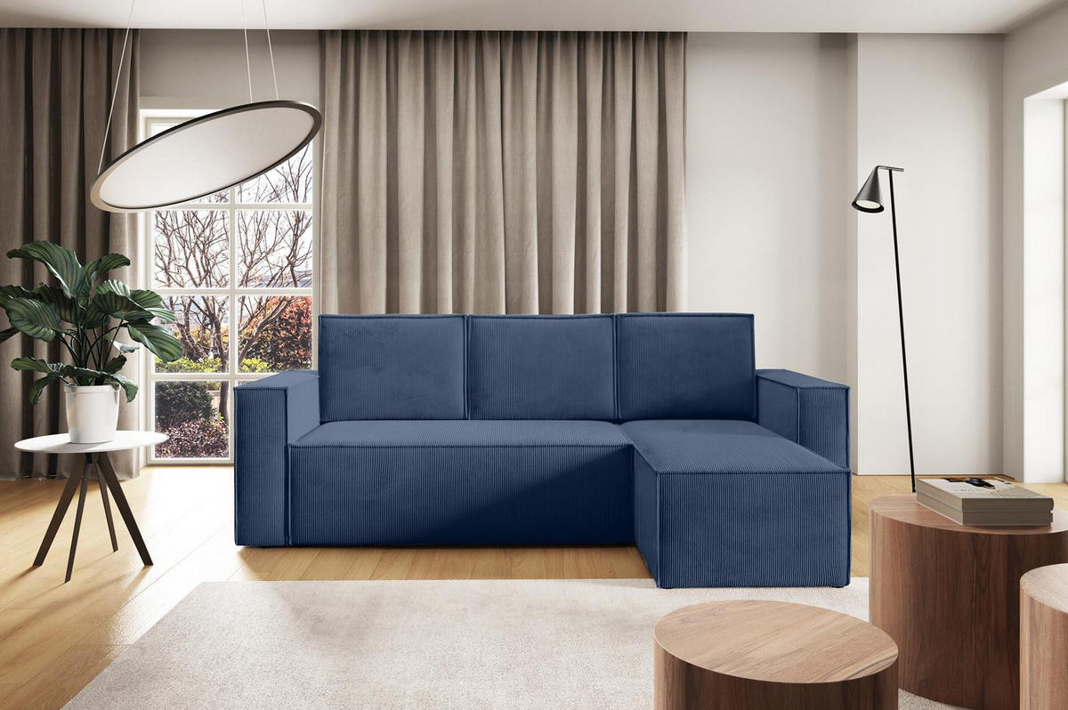 ECKSOFA Roda Dunkelblau, Cord-Ecksofa mit Schlaffunktion - Dunkelblau, Holzwerkstoff/Textil (248/150cm) - Bettso