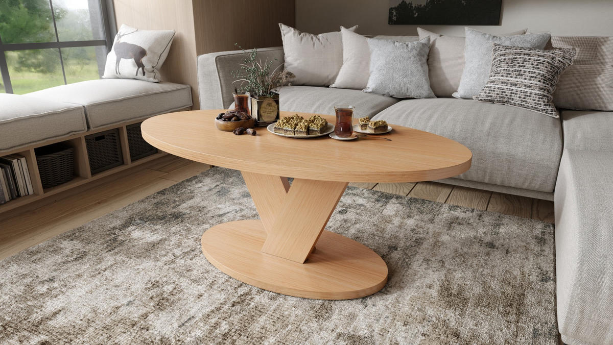 COUCHTISCH Oval Eiche Natur mit Ablage - Eichefarben, Holzwerkstoff (60/110/45cm) - designimpex