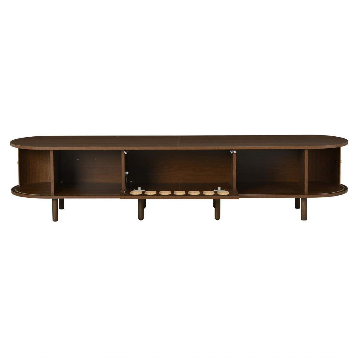 TV skrinka 180/40/40 cm tmavý orech z MDF s ratanovým vzhľadom a roletovými dvierkami - hnedá, kompozitné drevo (180/40/40cm) - OKWISH