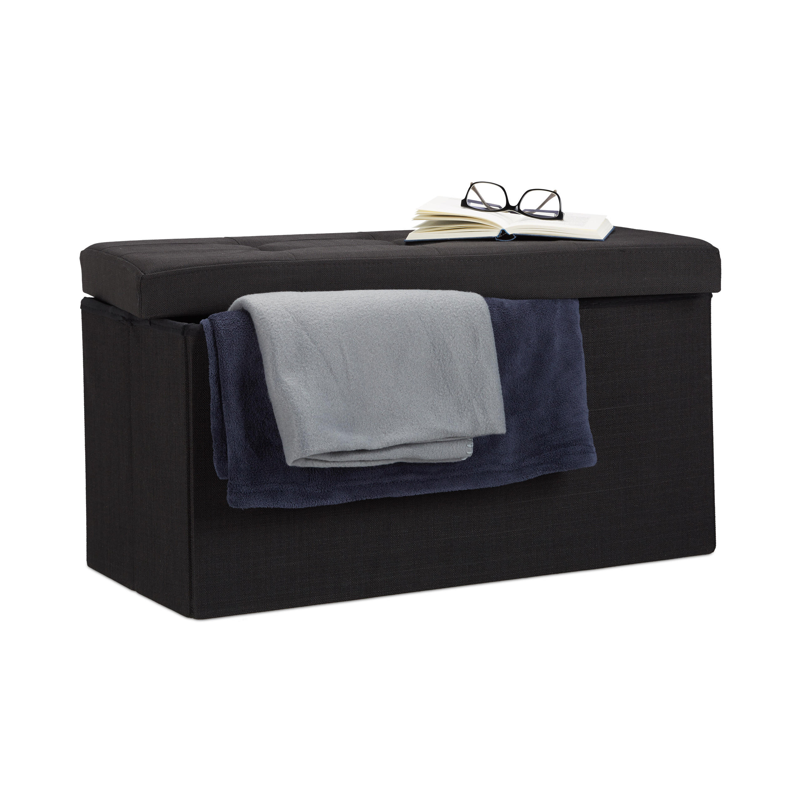 FALTBARE Sitzbank - Schwarz, Holzwerkstoff/Textil (38/38/76cm) - Relaxdays