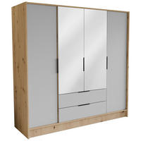 DREHTÜRENSCHRANK CAVA 200/200/51 cm Modern Kleiderschrank 4-türig mit Spiegel Eiche Artisan - Weiß/Eiche Artisan, Holzwerkstoff (200/200/51cm) - MASSENO