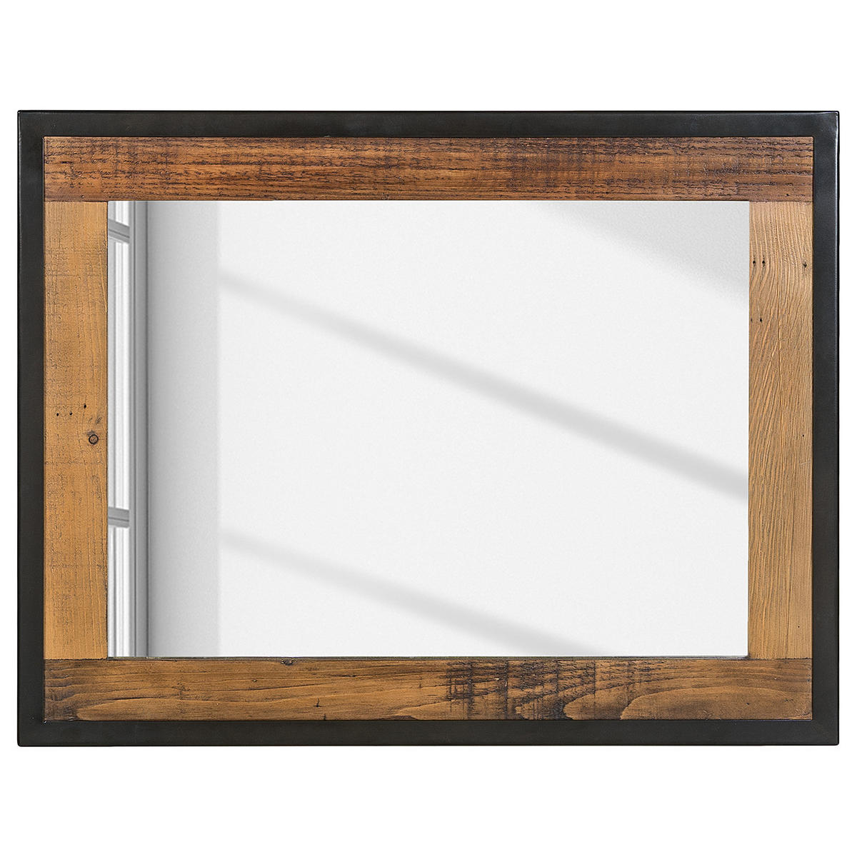 SPIEGEL - Pinie massiv / Metall - Schwarz/Pinienfarben, Holz (90/70/3cm) - home24