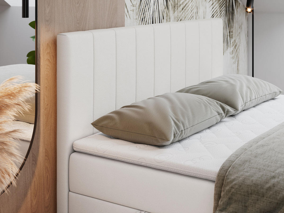 BOXBETT LOPE 140/200 - Weiß Kunstleder - H3 - Weiß, Holz/Textil (140/200cm)