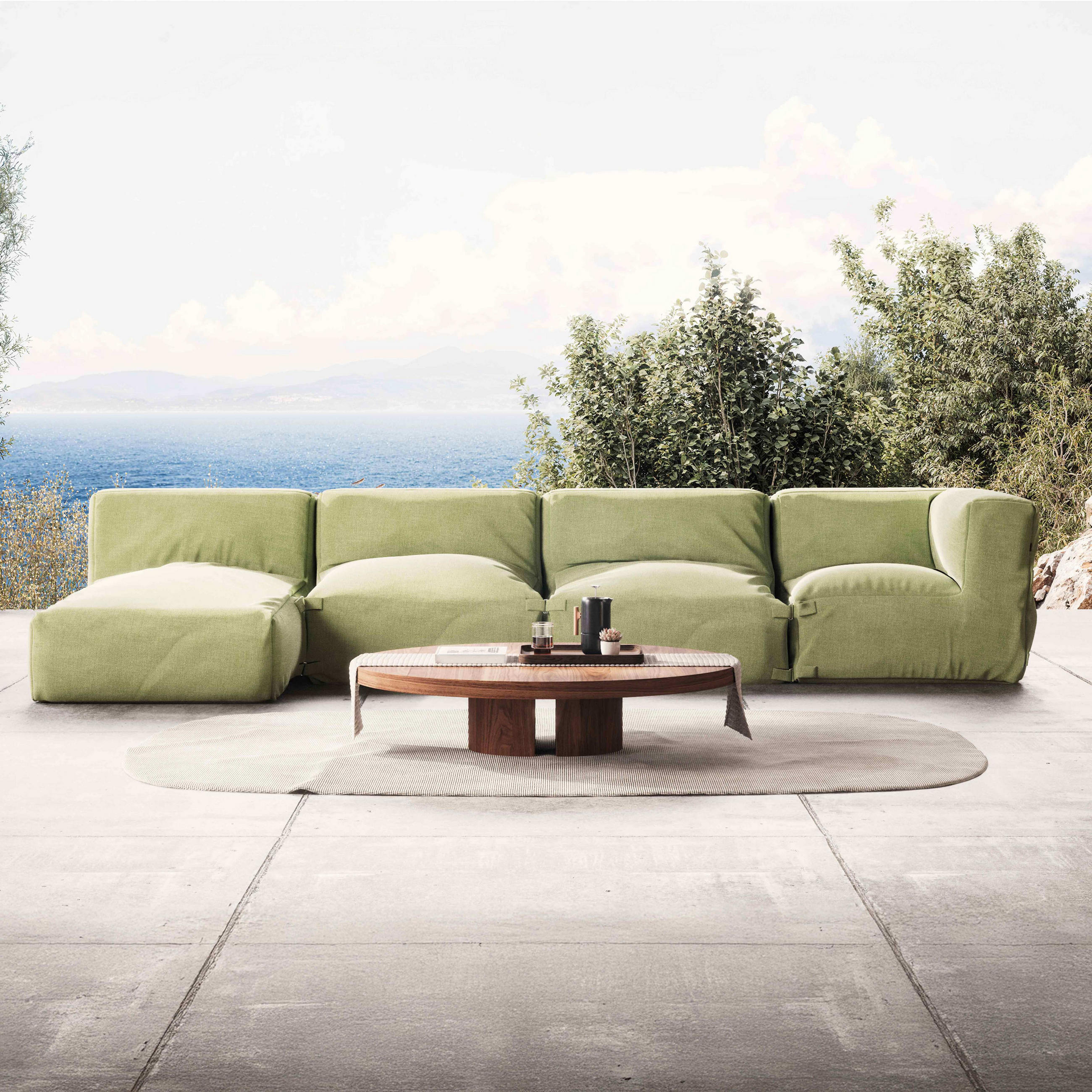 GARTENSOFA 4-tlg., Kaktusgrünen - Grün, Textil (85/65/160cm) - Oviala