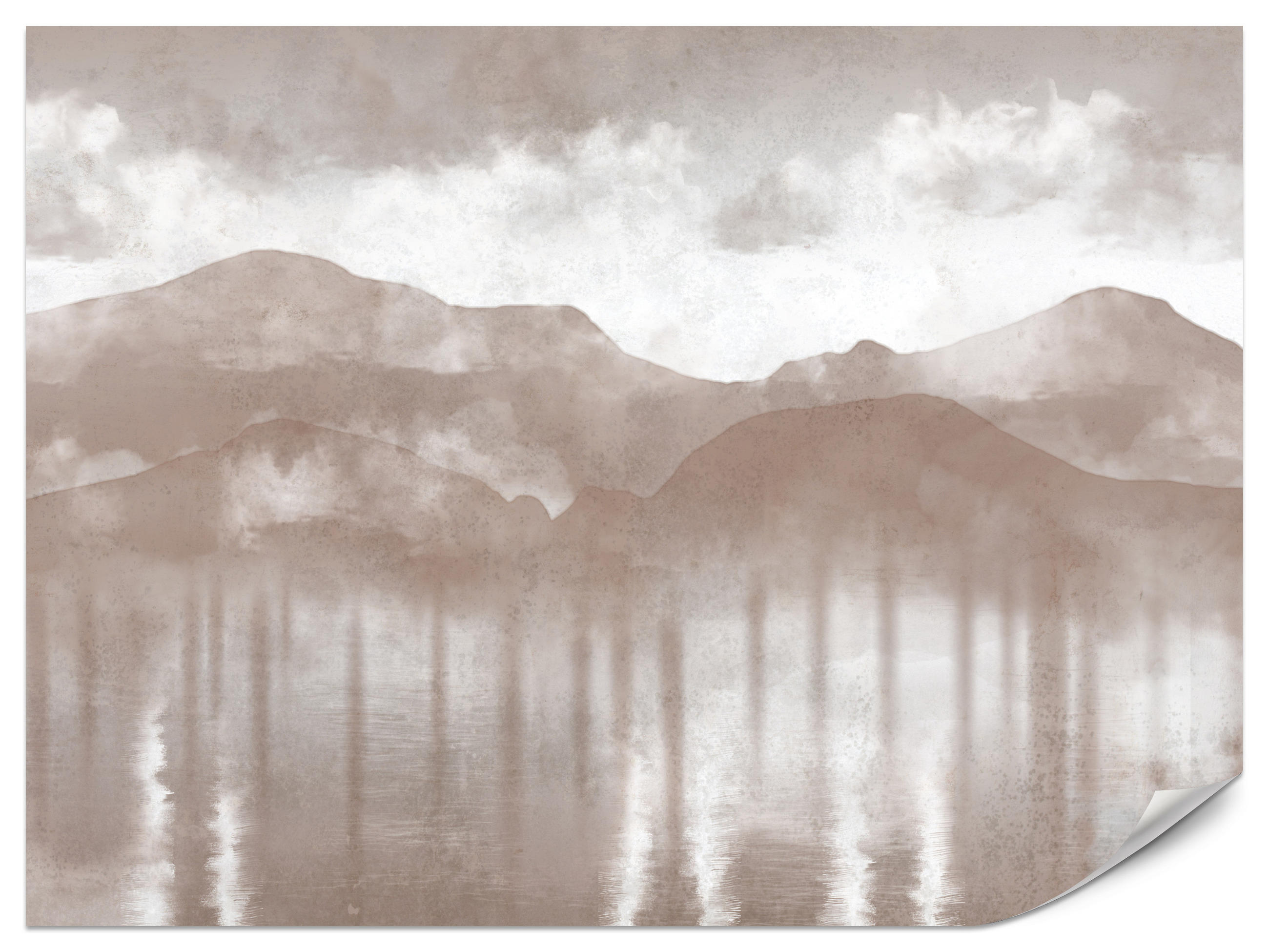 FOTOTAPETE für Schlafzimmer Beige Berglandschaft Nebelwald Vintage 300x210 - Beige/Braun, Papier (300/210cm) - Muralo