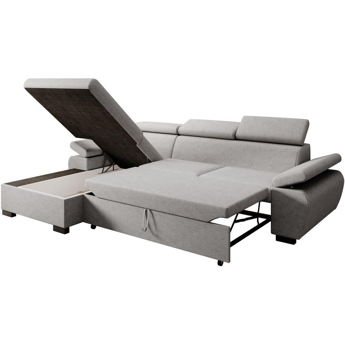 ECKSCHLAFSOFA Coco mit verstellbare Kopfstützen, hellgrau, links - Hellgrau, Textil (273/191cm) - Beautysofa