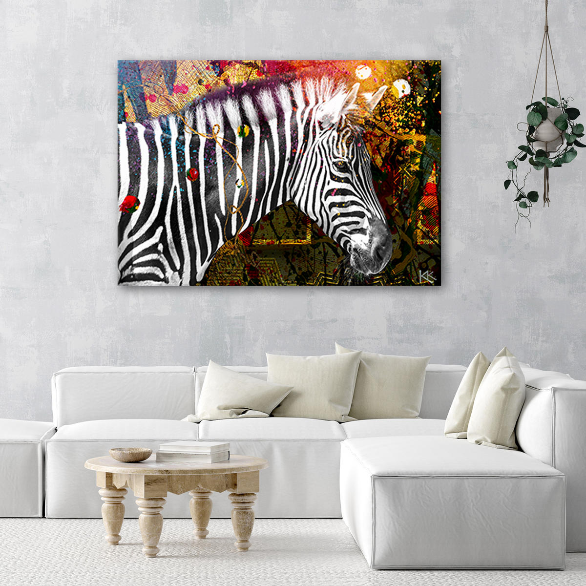 WANDBILD zebra auf farbenfrohen hintergrund - Multicolor, Textil (60/40cm) - Feeby