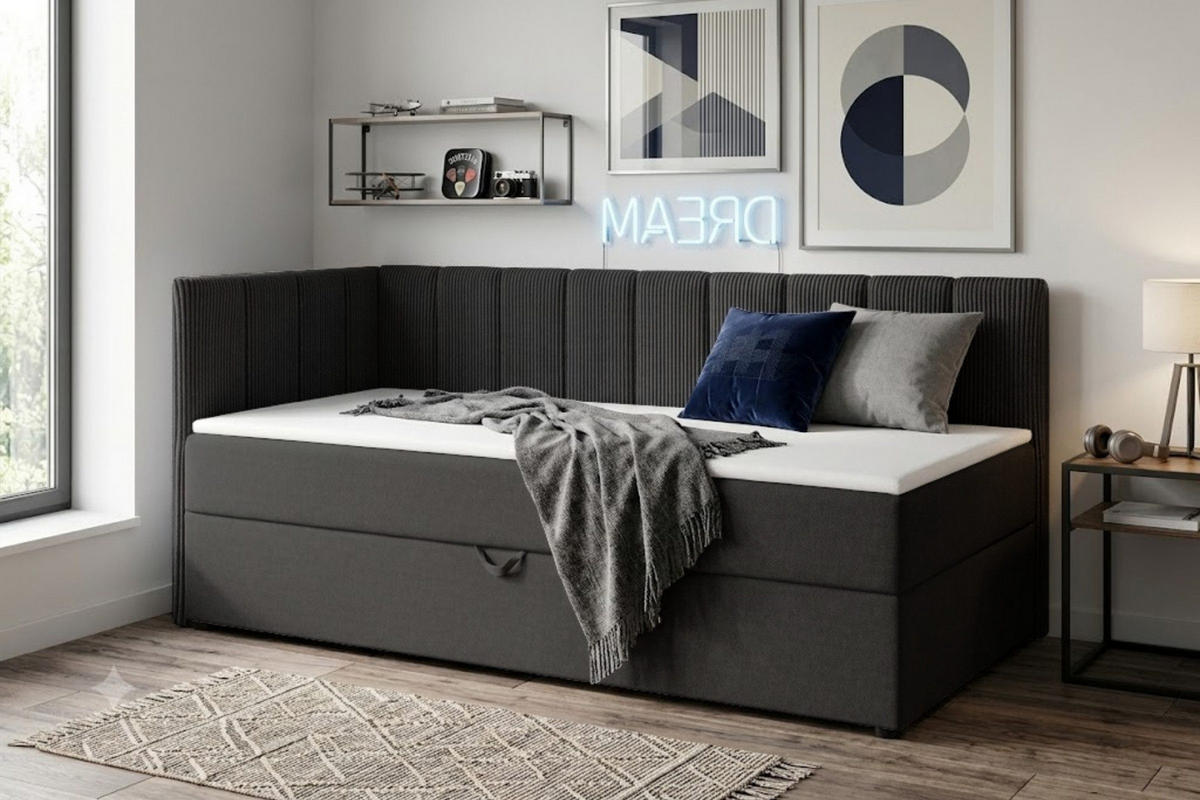 BOXBETT VIGO 100/200 cm in Cord/Velours Anthrazit H3 links - Anthrazit, Holz/Holzwerkstoff (100/200cm) - Deine Möbel 24