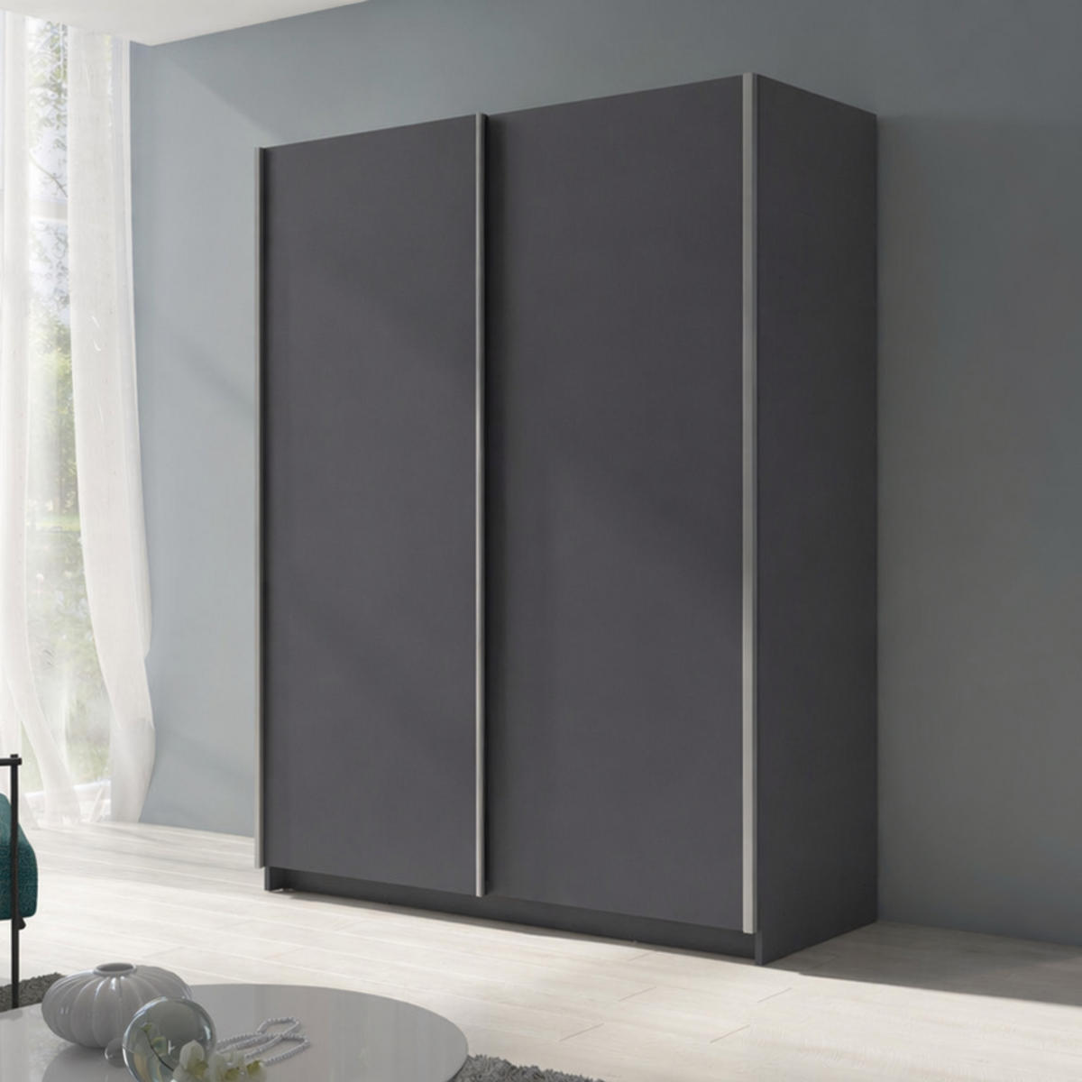 SCHWEBETÜRENSCHRANK 2-Türen 180 cm in Graphit - Graphitfarben, Holzwerkstoff (62/198.5/180.6cm) - Home Collective