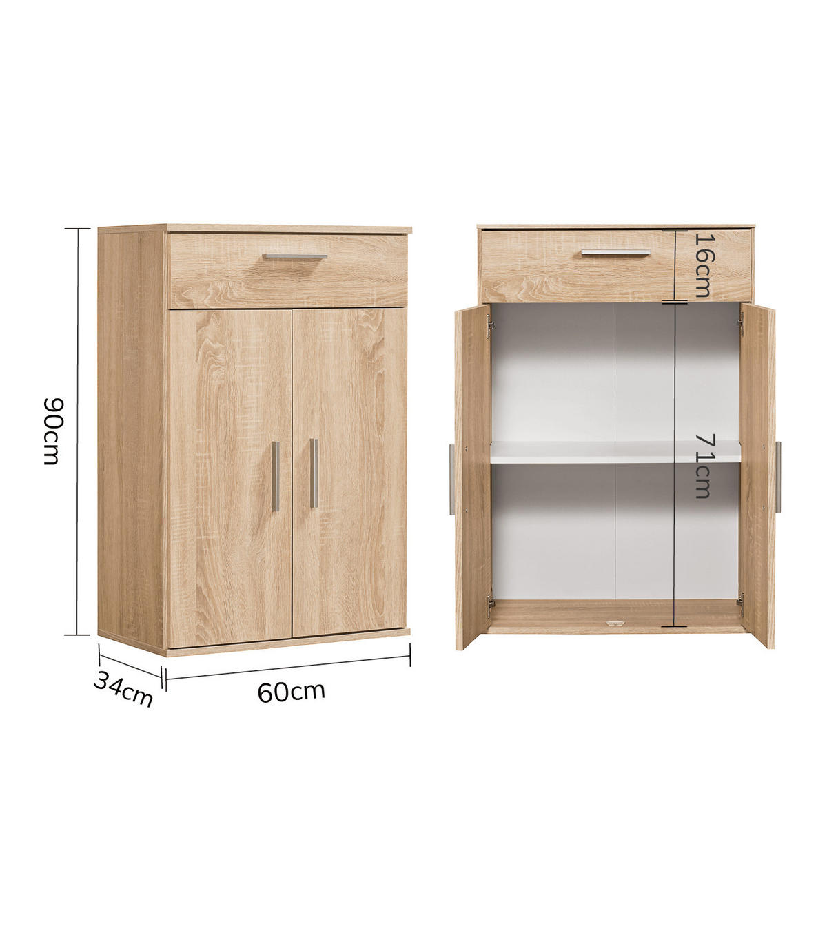 MEHRZWECKSCHRANK Der Praktische - Weiß/Sonoma Eiche, Holzwerkstoff (60/91/34cm) - Mokebo