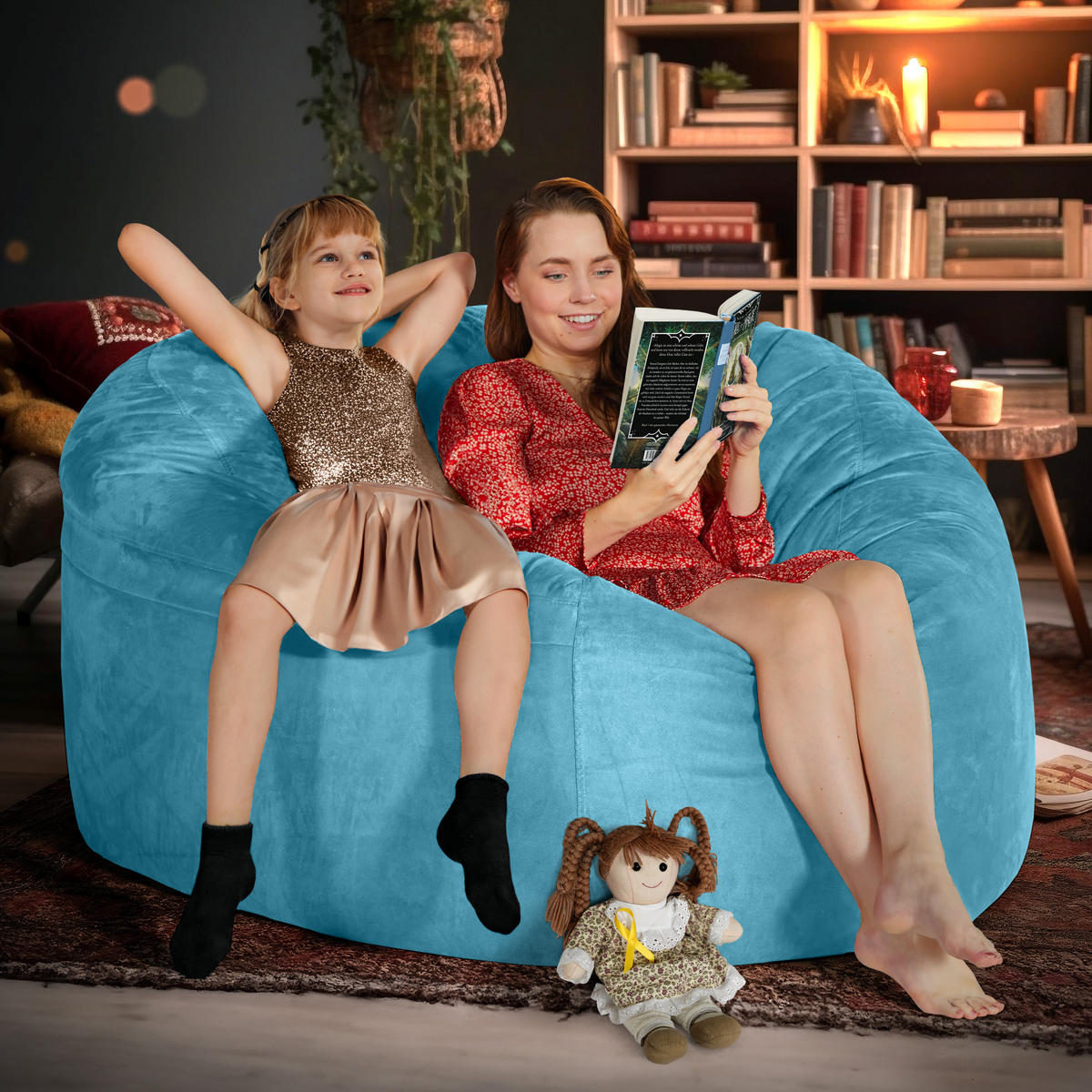 RIESEN-SITZSACK XXL JUMBO Velours 5ft - Hellblau, Textil (150/120/150cm) - Green Bean