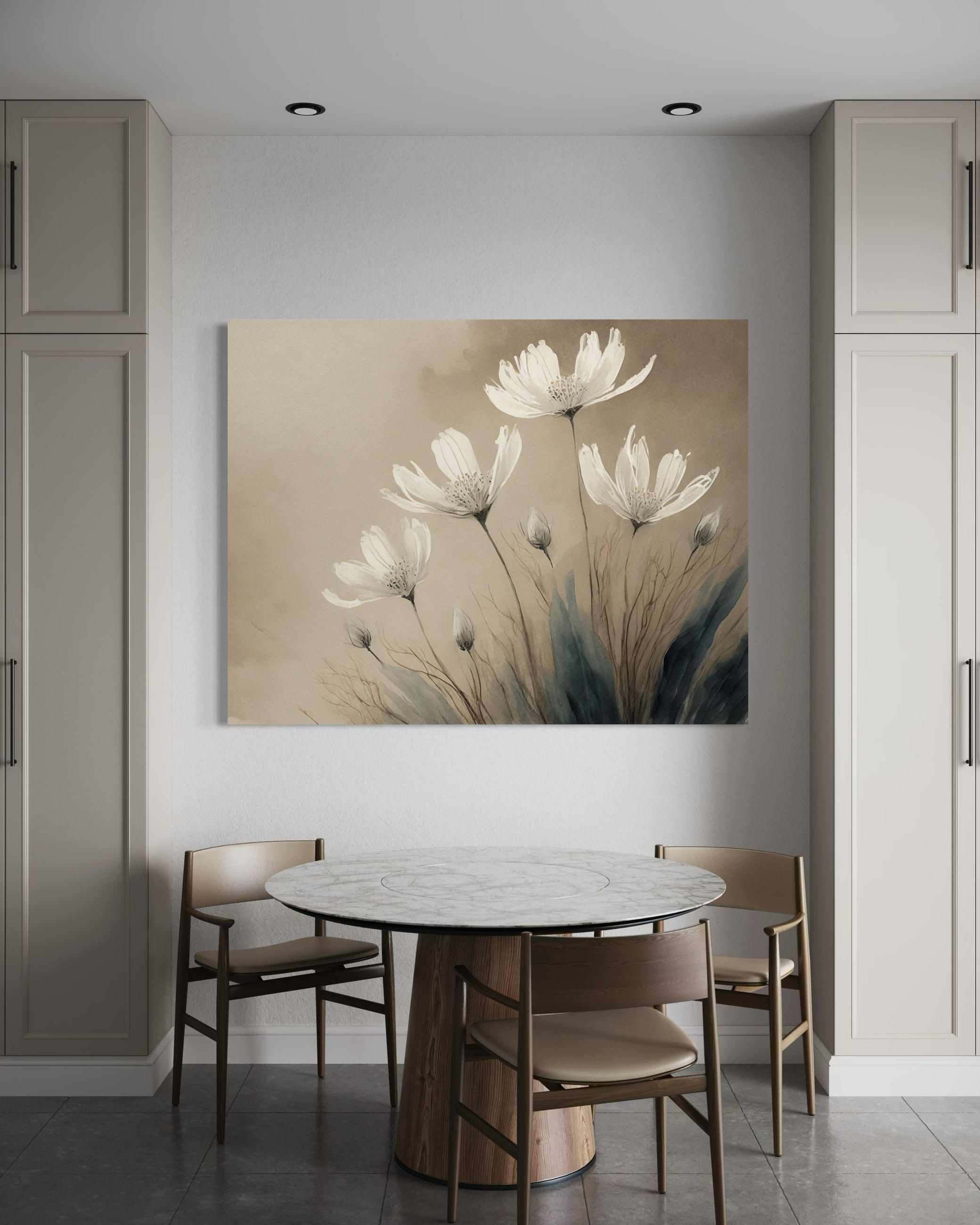 WANDBILD weiße blumen abstraktion - Beige, Textil (60/40cm) - Feeby