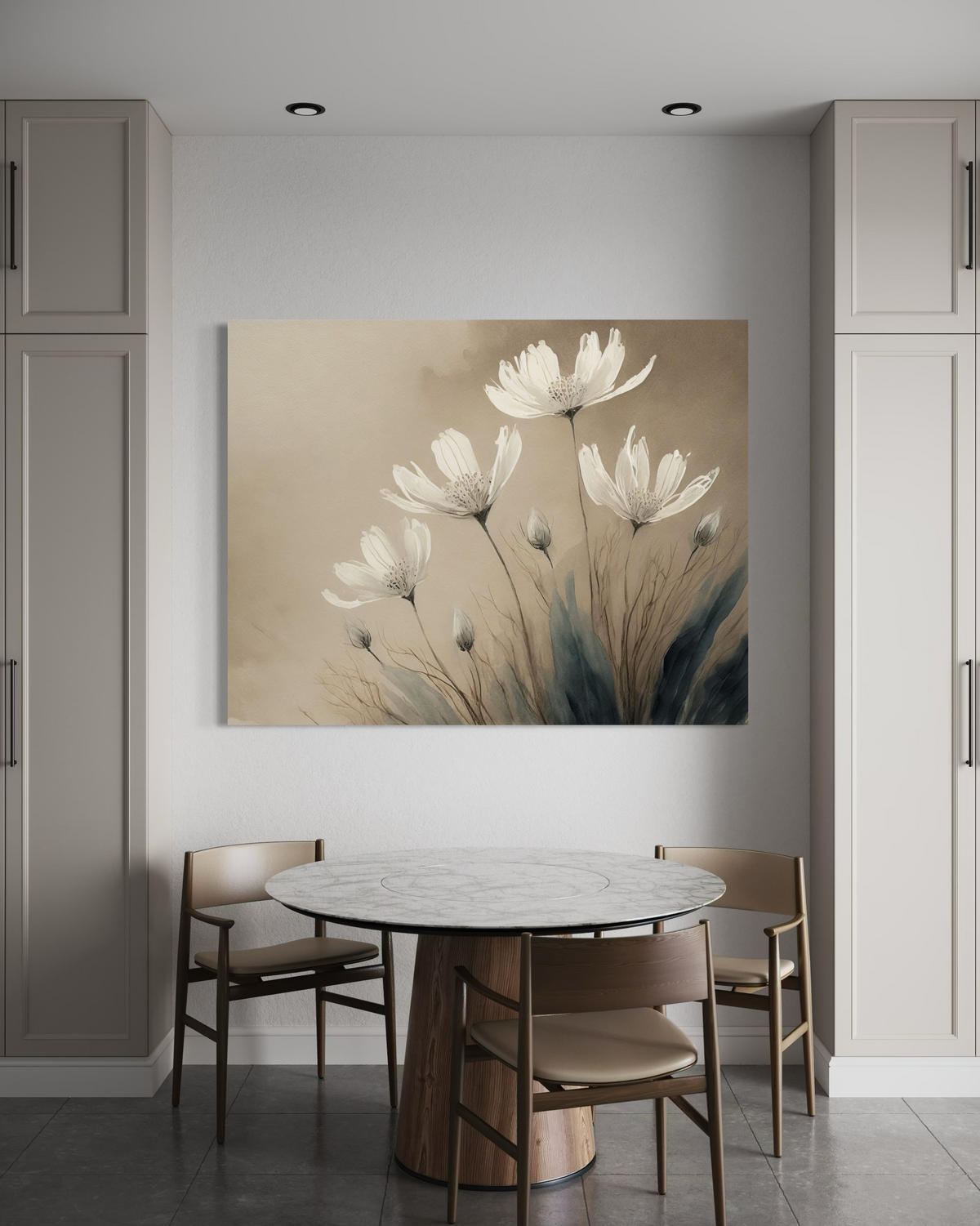 WANDBILD weiße blumen abstraktion - Beige, Textil (60/40cm) - Feeby