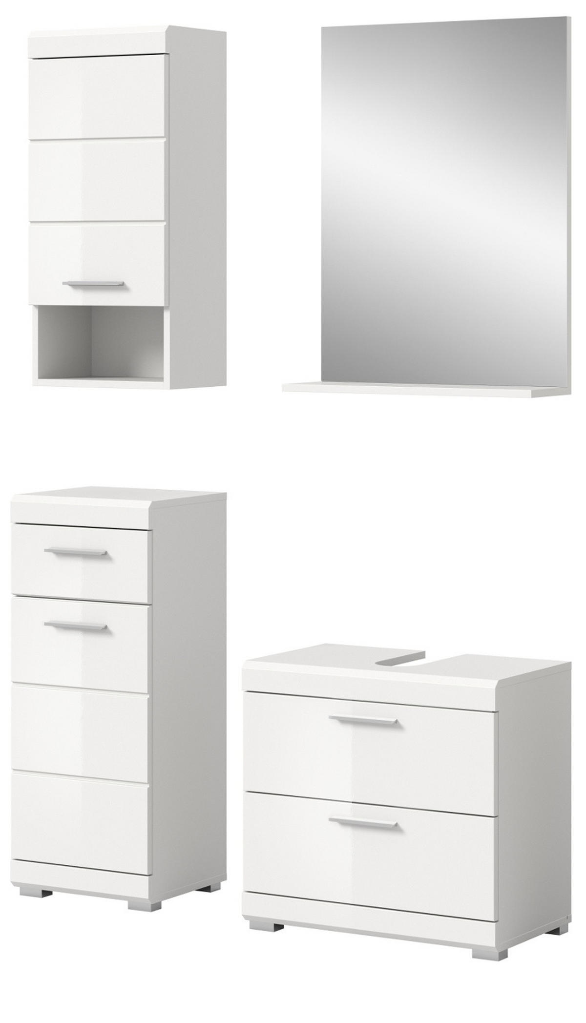 BADMÖBEL-SET weiß Hochglanz 4-teilig 112 cm, Komplettset mit viel Stauraum - Weiß Hochglanz, Glas/Holzwerkstoff (112/191/37cm) - Inn.Furn