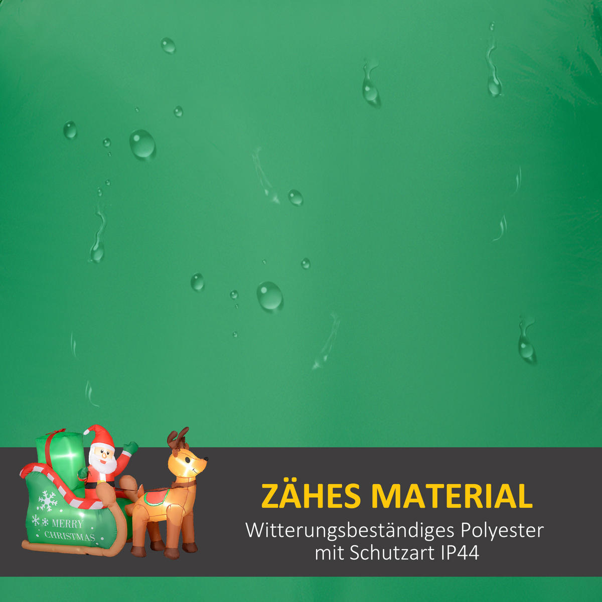 WEIHNACHTSMANN mit Schlitten & Rentier, aufblasbar, weiße LED-Beleuchtung, 210 x 80 x 140 cm - Multicolor, Kunststoff (80/140/210cm) - Outsunny