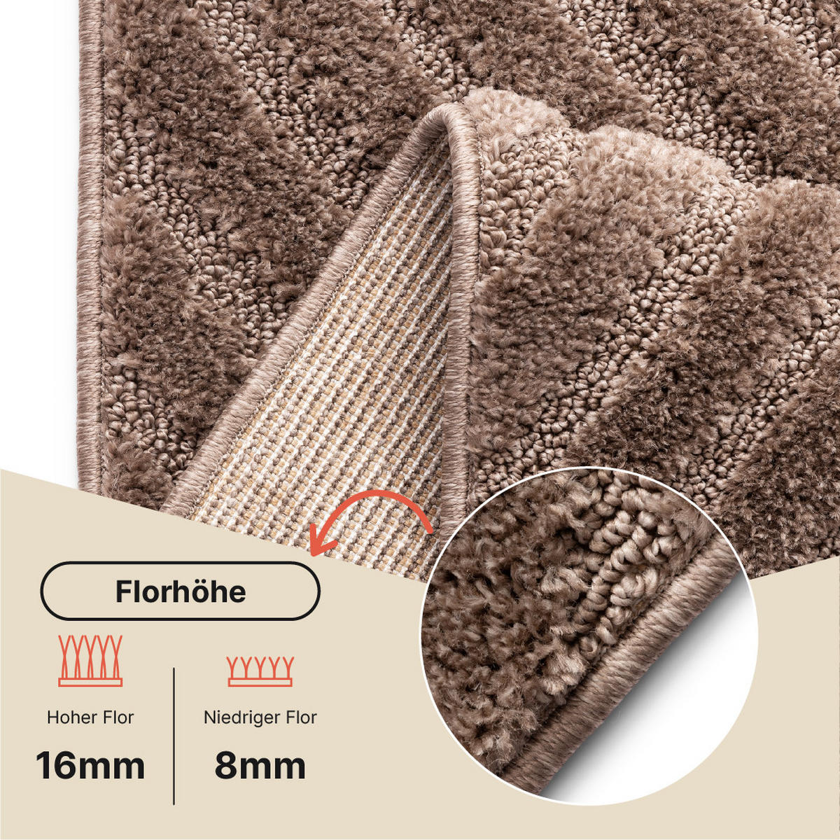 KURZFLORTEPPICH LINEA taupe Bogenmuster 3D-Struktur 140/200 cm - Taupe, Textil (140/200cm) - Tapiso