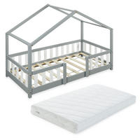 HAUSBETT Treviolo mit Matratze - Hellgrau/Weiß, Holz/Textil - [en.casa]