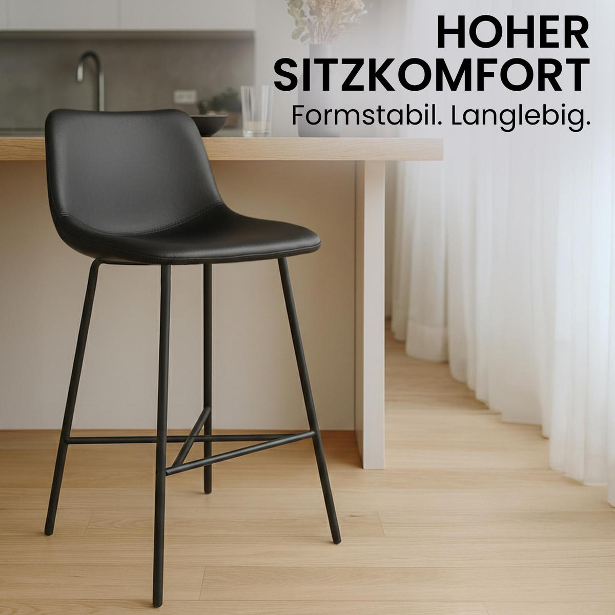 BARHOCKER Lederlook Schwarz - Schwarz, Textil/Metall (44/98/49cm) - CLP