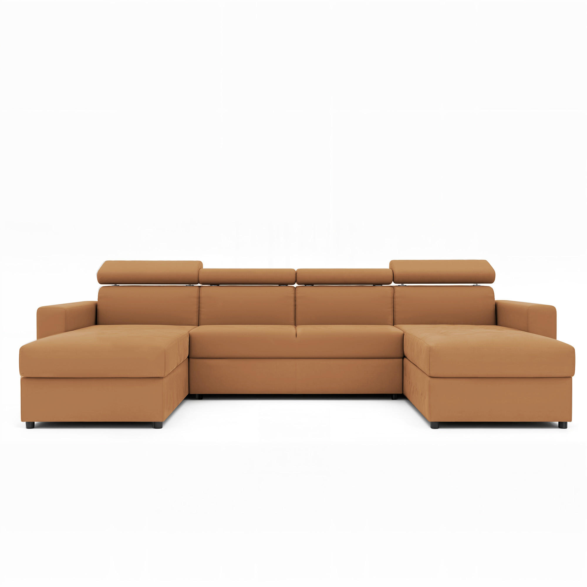 WOHNLANDSCHAFT BENI U II mit verstellbaren Kopfstützen und Schlaffunktion, Farbe: Orange - Orange, Textil (302/60/166cm) - Idohome