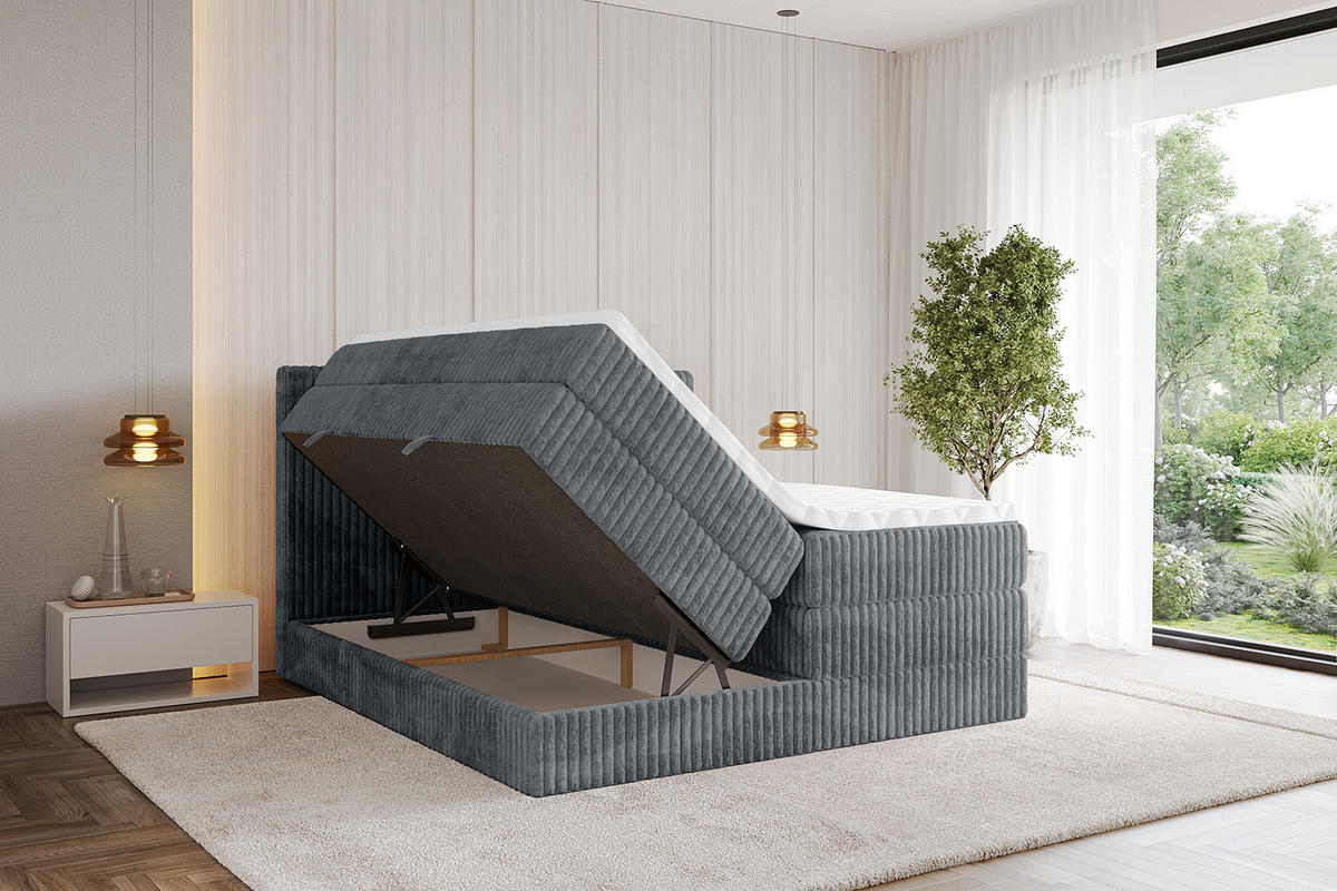 BOXSPRINGBETT mit Matratze H3|H4 und Lattenrost - TOLO KING 200x200 Cord - Dunkelgrau - Dunkelgrau, Holzwerkstoff (200/200cm) - ALTDECOR
