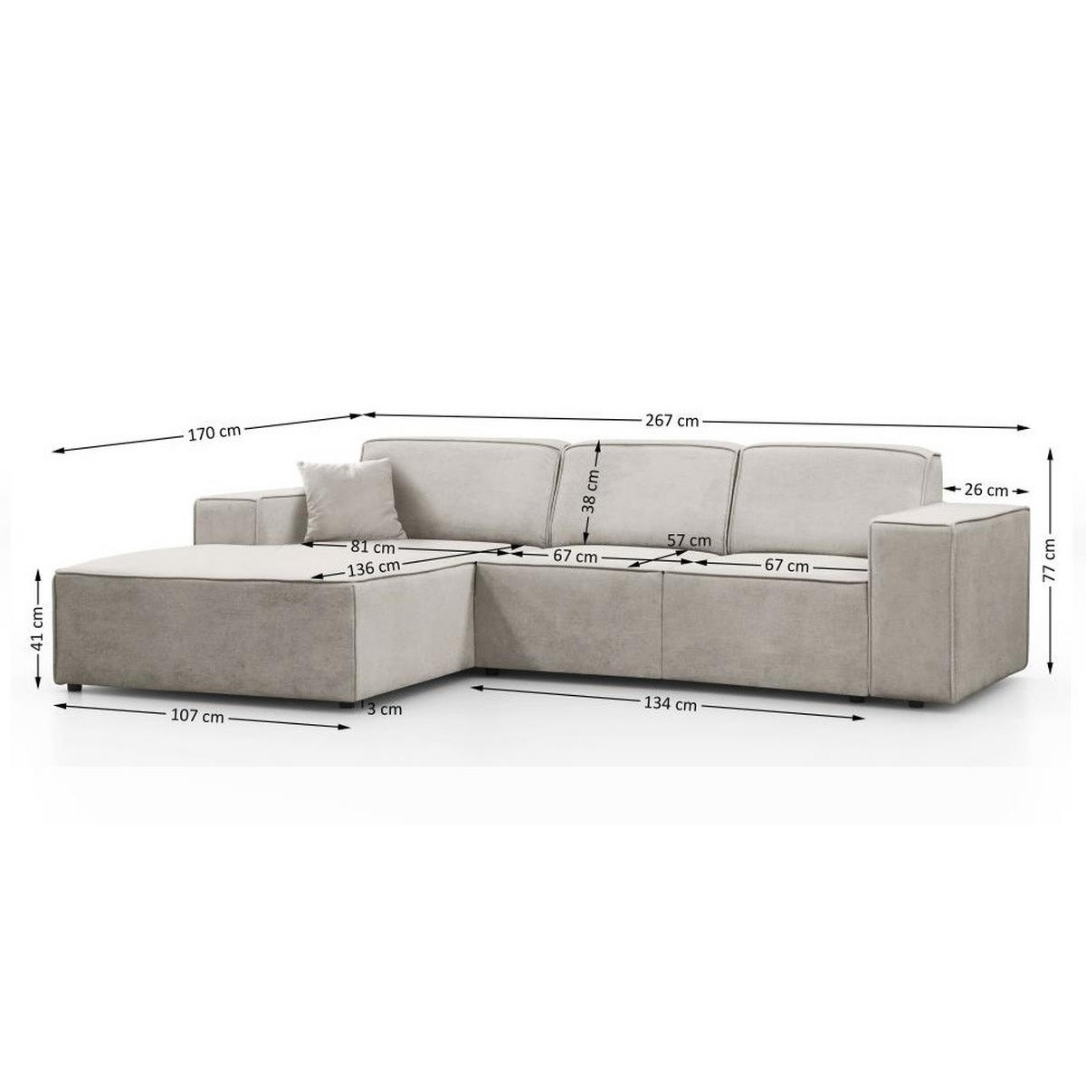 ECKSOFA ohne Schlaffunktion Pedro L beige rechts - Beige/Schwarz, Kunststoff/Textil (267/170cm) - Beautysofa