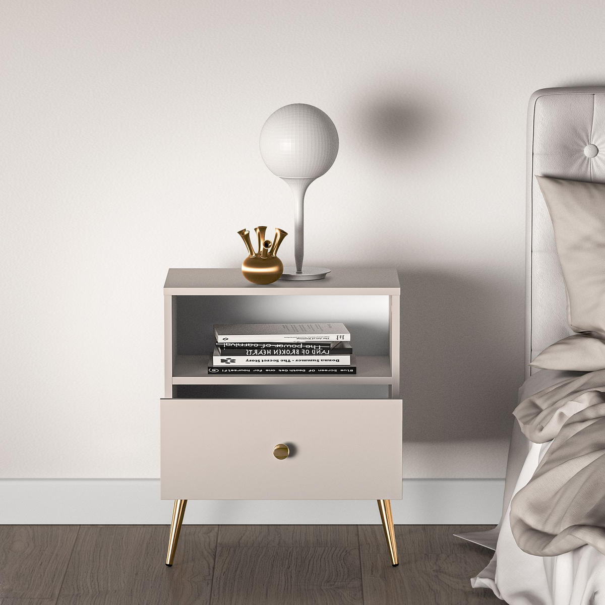 NACHTTISCH FRALIA,Creme - Creme, Holzwerkstoff (50/60/34cm) - KONSIMO®