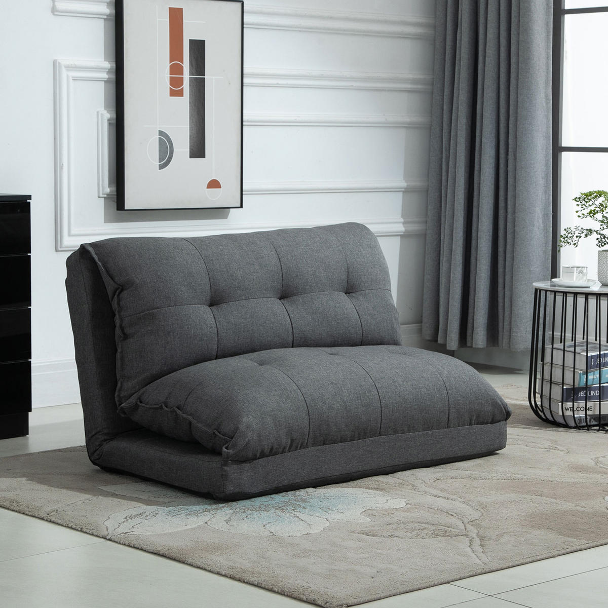 BODENSTUHL 2-in-1 Bodensessel Bett mit Rückenlehne 13 Positionen Verstellbar - Grau, Metall (71/54/100cm) - HOMCOM