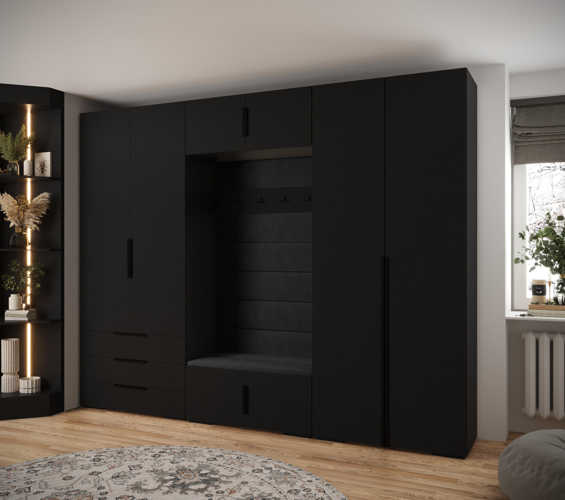 GARDEROBEN-SET 236,7/300/47 - Schwarz, Holz/Metall (300/236.7/47cm) - Abiks Möbel