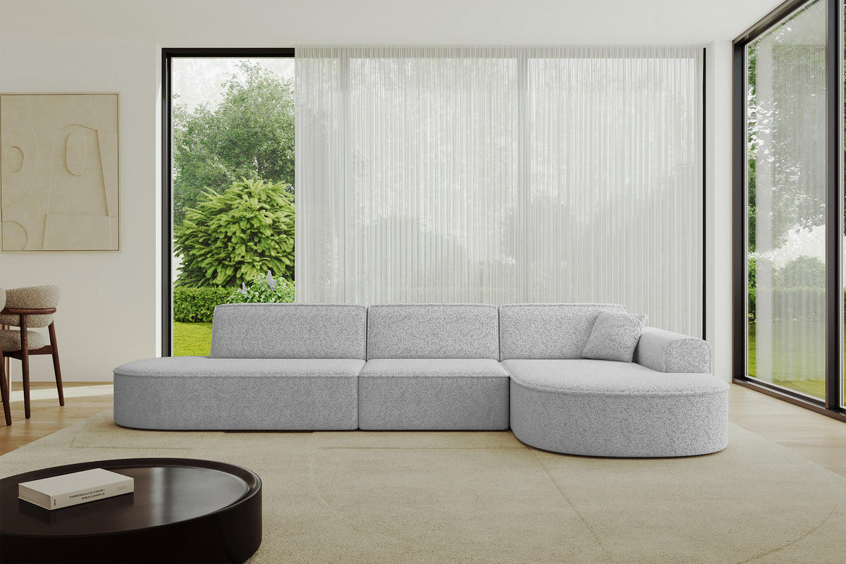 ECKSOFA Ottomane Rechts MARI-L2 - 328x171x79 cm Grau Tissu - Schwarz/Grau, Holzwerkstoff/Kunststoff (171/328cm) - ALTDECOR